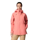 Campera impermeable Columbia Northwest Explorer 3 Omni-Tech color rosado, con capucha fija, cierre frontal con cremallera y bolsillos laterales.