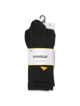 Medias de caña media Caterpillar de color negro, confeccionadas con tejido de algodón, poliéster y elastano. Presentan el nombre y logo de la marca bordados en amarillo en la parte superior del empeine.