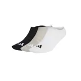 Pack de tres pares de medias invisibles Adidas Sportswear Thin&Light, con diseño ligero y refuerzo en el arco plantar. Incluye un par negro, un par gris melange y un par blanco, cada uno con el logo de la marca en la puntera.