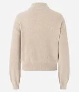 Buzo suéter de chenille color azul marino, con cuello alto y rib en puños, cuello y bajo.