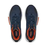 Championes Puma PWRFRAME TR, color azul con detalles en naranja y negro, ideales para running y entrenamiento.