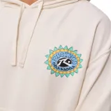 Canguro beige con capucha y bolsillo tipo canguro. Estampado pequeño en el pecho con el logo de la marca.