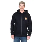 Canguro negro con cierre frontal, capucha con cordones ajustables, bolsillo tipo canguro y logo Volcom estampado en el pecho.