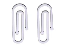 Par de caravanas colgantes con forma de clip de acero dorado.