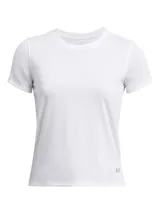 Remera deportiva de manga corta Under Armour modelo Launch Shortsleeve, de color blanco, con cuello redondo y diseño ligero y transpirable ideal para running.