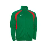 Campera deportiva Joma Champion III, color verde con detalles en rojo y logo blanco en el pecho. Cierre frontal con cremallera y cuello alto.