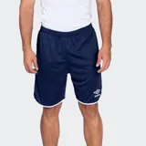 Short deportivo Umbro modelo Strike, color azul marino con detalles en blanco en el ruedo y el logo de la marca bordado.