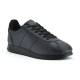 Zapatillas deportivas urbanas blancas con detalles en negro. Capellada de material sintético símil cuero, cordones y suela de goma. Marca American Sport.