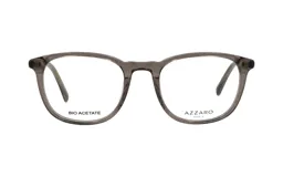 Armazón para lentes Azzaro modelo 31187 col 3, de forma redonda, color gris translúcido, fabricado en bio acetato.