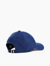 Gorra de béisbol azul marino de algodón con logo metálico dorado de Tommy Hilfiger en el frente.