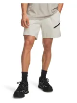 Short Under Armour modelo Unstoppable Wvn color gris claro, con bolsillos laterales con cierre y diseño deportivo.