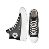 Zapatillas Converse Chuck Taylor All Star Lugged Leather 2.0 Hi de caña alta, color negro, con capellada de cuero, cordones blancos y suela de goma blanca con diseño dentado.