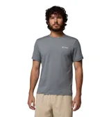 Remera gris melange Columbia modelo Parsons Point Ss, de manga corta y cuello redondo, con pequeño logo impreso en el pecho.