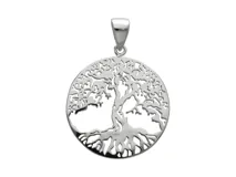 Dije redondo de plata 925 con diseño calado de árbol de la vida.