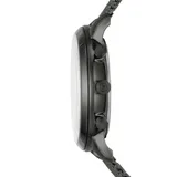 Reloj Fossil Neutra con caja de acero color negro, esfera negra con detalles en blanco y malla metálica a juego.