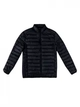 Campera puffer color beige con cierre frontal y bolsillos laterales.