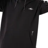Canguro Rip Curl modelo Vaporcool Mf de color negro, con capucha con cordones ajustables estampados, bolsillo frontal tipo canguro y pequeño logo blanco bordado en el pecho.
