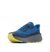 Championes de trail running Columbia Konos Trillium Atr Techlite, color azul con suela gris y detalles en amarillo. Incorpora tecnologías Omni-MAX, Techlite+ y Adapt Trax para mayor amortiguación, estabilidad y tracción en terrenos difíciles.