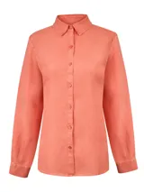 Blusa de manga larga color naranja RKF, con cuello camisero clásico y cierre frontal de botones a tono.