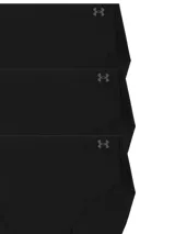 Pack de tres bombachas Under Armour de tiro alto, color negro, confeccionadas en tejido elástico sin costuras visibles, con el logo de la marca estampado en un lateral.
