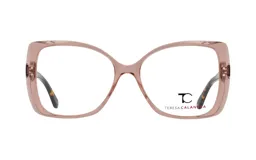 Armazón para lentes de acetato color ámbar, de forma geométrica y tamaño mediano.