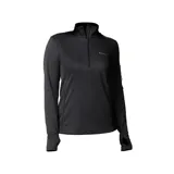 Campera deportiva Columbia negra de micropolar liviano con media cremallera, cuello alto, mangas largas con orificios para pulgares, bolsillo de seguridad con cremallera y logo bordado en el pecho.