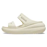 Sandalias Crocs Classic Crush color crema, con diseño de dos tiras y plataforma.