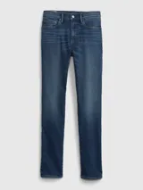 Pantalón de jean skinny de tiro medio, color azul oscuro.