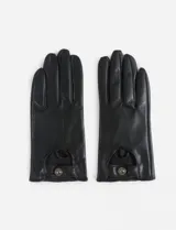 Guantes negros de cuero vegano con perforaciones y cierre metálico.