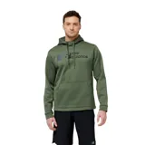 Canguro verde militar con capucha y cordones ajustables. Logo de New Balance estampado en el pecho.