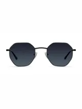 Lentes de sol con armazón geométrico de acero inoxidable en color negro y cristales polarizados negros con protección UV400.