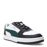 Championes urbanos Puma Caven 2.0, con diseño inspirado en el básquetbol. Presentan una combinación de colores blanco, negro y verde oscuro, con el logo de la marca en el lateral y lengüeta. Cuentan con perforaciones en la puntera para mayor ventilación y suela de goma resistente.