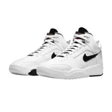 Championes de básquet Nike Air Flight Lite, color blanco con detalles en negro, violeta y naranja.