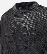 Suéter de punto texturizado color gris oscuro, con cuello redondo, mangas largas y detalle jacquard localizado en el pecho. Confeccionado en algodón.