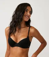 Soutien básico de microfibra color negro, diseñado para brindar mayor sustentación y cobertura total. Cuenta con aros, relleno ligero y breteles ajustables, ofreciendo seguridad y confort para el uso diario.