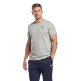 Remera gris de algodón con cuello redondo y logo Reebok estampado en el pecho.