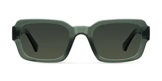 Lentes de sol cuadrados color verde oliva con lentes polarizadas verdes.