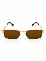 Lentes de sol con armazón metálico dorado y formato rectangular, con cristales marrones y patillas con terminales negras.