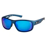 Lentes de sol deportivos Cat modelo Cts Fused, con armazón envolvente color gris y cristales polarizados con efecto espejado azul. Presentan almohadillas nasales ajustables y detalle de logo metálico en las patillas.