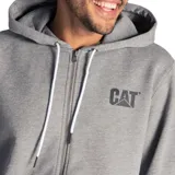 Campera Caterpillar de hombre, color gris, con cierre frontal, capucha con cordones ajustables y logo de la marca estampado en el pecho.