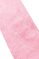 Corbata rosa con diseño floral y pañuelo de bolsillo a juego.