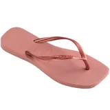 Ojotas Havaianas Slim Square color rosa con tiras finas metalizadas.