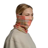 Cuello tubular multifuncional Buff Original Ecostretch con estampado abstracto en tonos beige, naranja y amarillo.