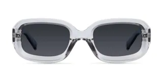 Lentes de sol unisex con armazón gris transparente y lentes polarizadas negras.