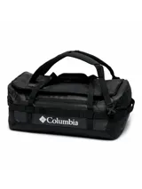 Bolso tipo duffel Columbia Landroamer de 40 litros, color negro, con múltiples asas, tirantes para usar como mochila y logo de la marca estampado en blanco en el frente.