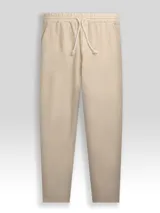 Pantalón de lino premium color beige, con cintura elástica y cordón de ajuste de algodón. Presenta bolsillos laterales, un bolsillo trasero y diseño de corte recto.