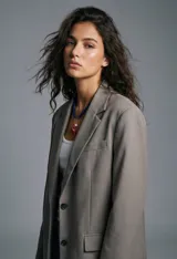 Collar con cadena de cuentas azules, dije principal de cristal rojo con forma de langosta y dije secundario de cristal rosado.