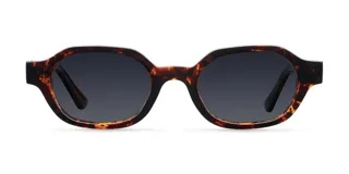 Lentes de sol unisex con montura gruesa de acetato color carey y lentes polarizadas alemanas color negro. Diseño ovalado con protección UV400.