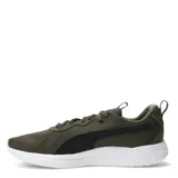 Championes deportivos Puma modelo Resolve Modern, color verde oliva con detalles en negro y suela blanca. Presentan un diseño de malla transpirable con cierre de cordones y el logo de la marca en el lateral.