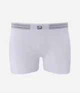 Calzoncillo bóxer blanco de poliamida sin costuras, con cintura elástica a rayas grises y logo de la marca.